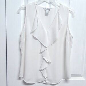 White House Black Market Cream Ruffle Sleeveless Blouse
